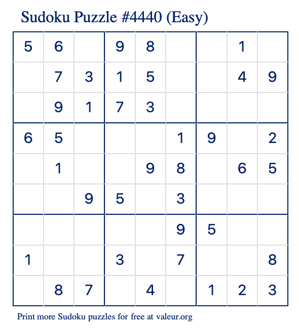Free Printable Easy Sudoku Puzzle number 4440