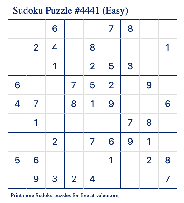 Free Printable Easy Sudoku Puzzle number 4441