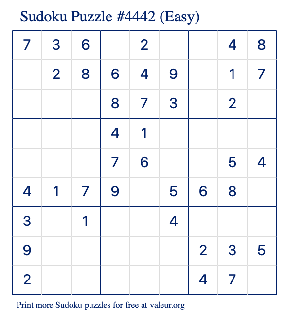 Free Printable Easy Sudoku Puzzle number 4442
