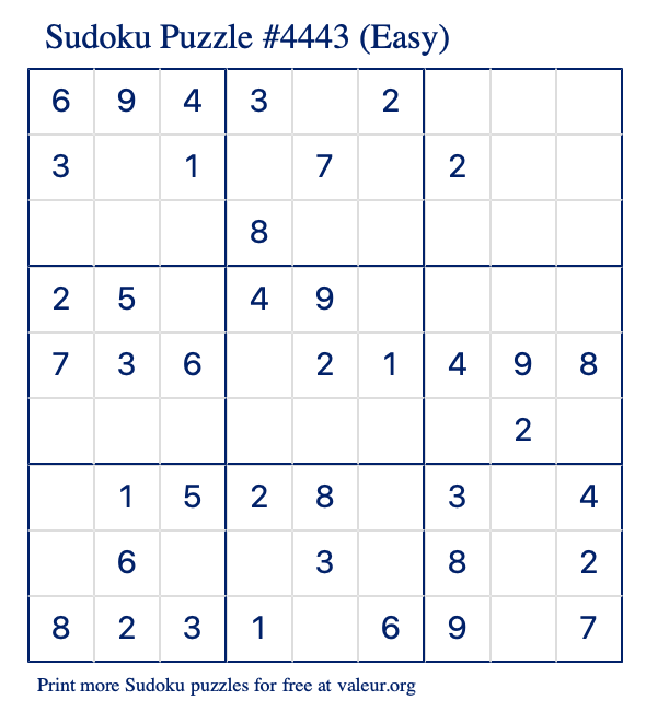 Free Printable Easy Sudoku Puzzle number 4443