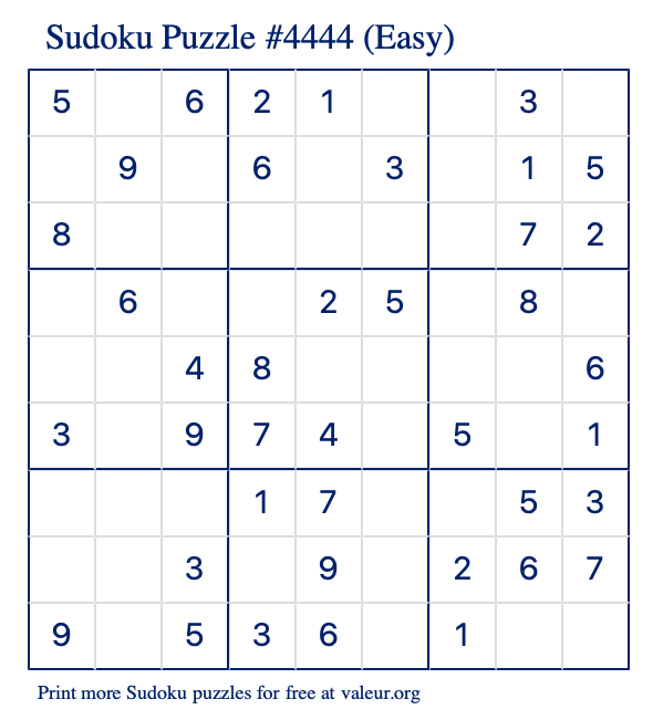 Free Printable Easy Sudoku Puzzle number 4444