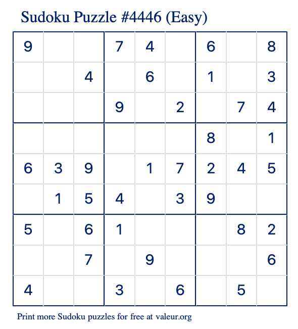 Free Printable Easy Sudoku Puzzle number 4446