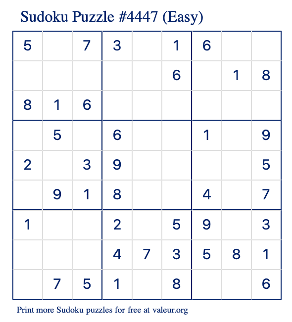 Free Printable Easy Sudoku Puzzle number 4447