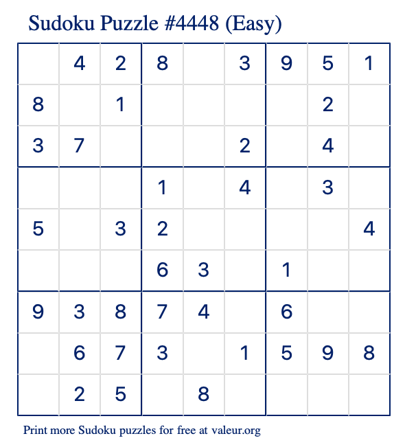 Free Printable Easy Sudoku Puzzle number 4448