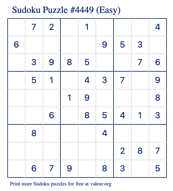 Free Printable Easy Sudoku Puzzle number 4449
