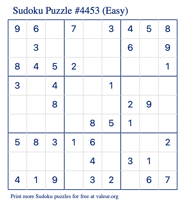 Free Printable Easy Sudoku Puzzle number 4453