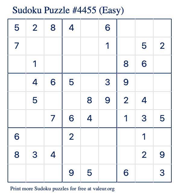Free Printable Easy Sudoku Puzzle number 4455