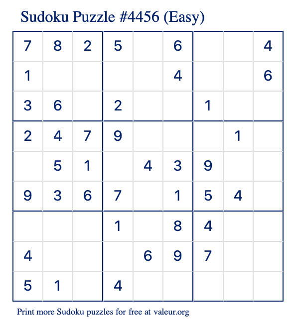 Free Printable Easy Sudoku Puzzle number 4456
