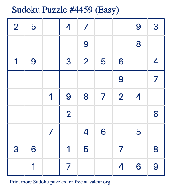 Free Printable Easy Sudoku Puzzle number 4459