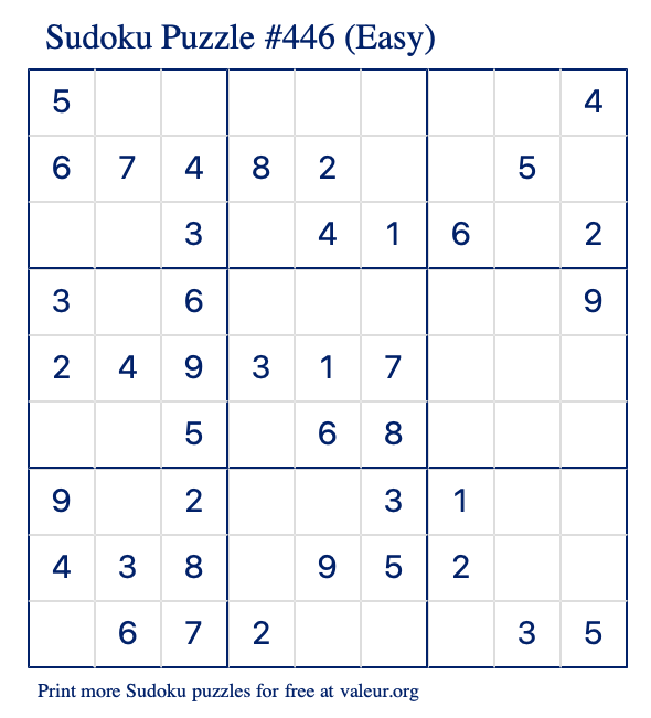 Free Printable Easy Sudoku Puzzle number 446