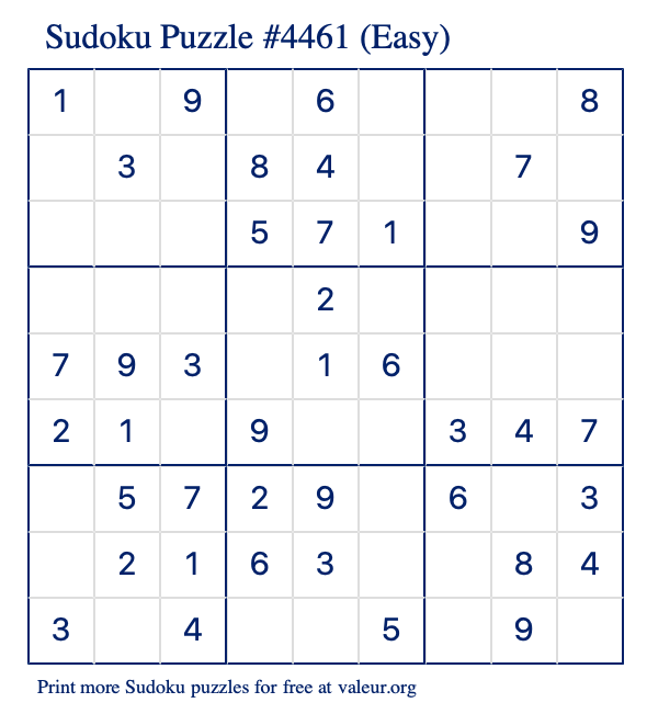 Free Printable Easy Sudoku Puzzle number 4461