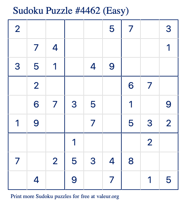 Free Printable Easy Sudoku Puzzle number 4462
