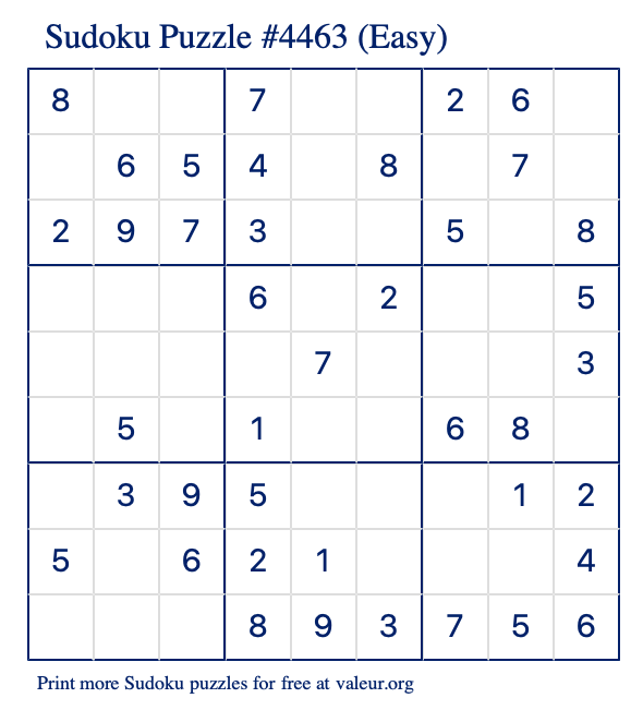 Free Printable Easy Sudoku Puzzle number 4463
