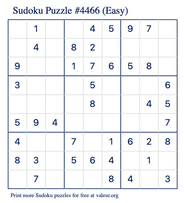 Free Printable Easy Sudoku Puzzle number 4466