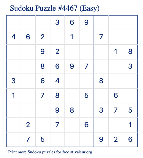 Free Printable Easy Sudoku Puzzle number 4467