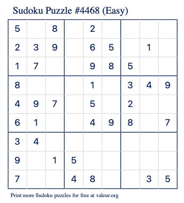 Free Printable Easy Sudoku Puzzle number 4468