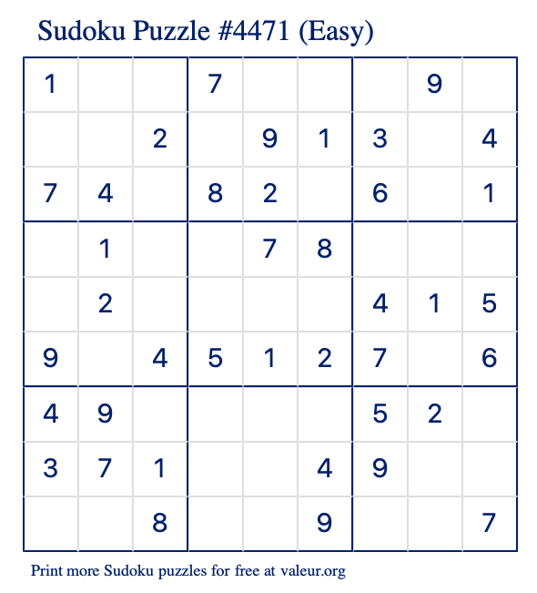 Free Printable Easy Sudoku Puzzle number 4471