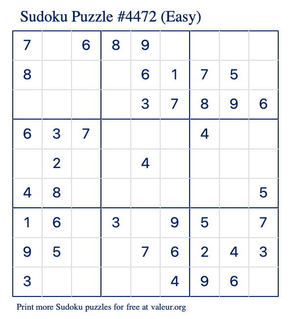 Free Printable Easy Sudoku Puzzle number 4472