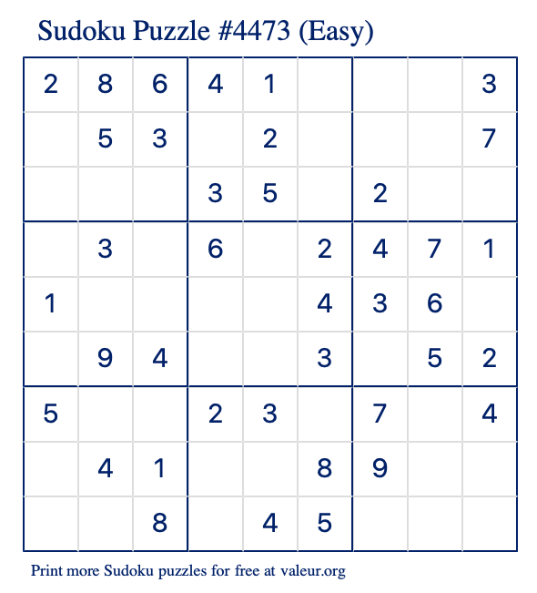 Free Printable Easy Sudoku Puzzle number 4473