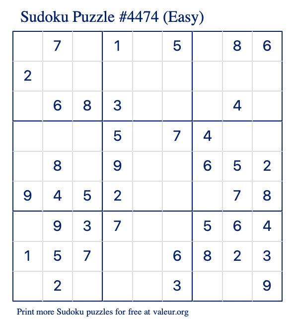 Free Printable Easy Sudoku Puzzle number 4474