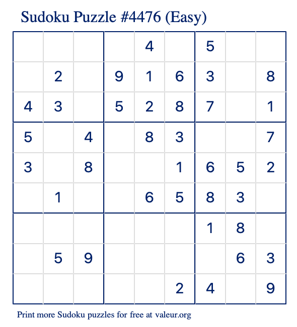 Free Printable Easy Sudoku Puzzle number 4476