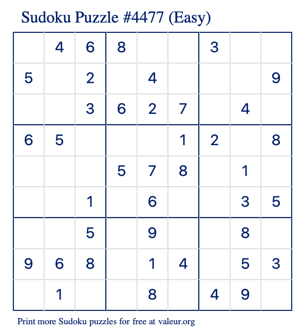 Free Printable Easy Sudoku Puzzle number 4477
