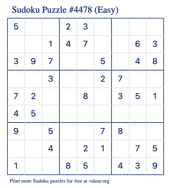 Free Printable Easy Sudoku Puzzle number 4478