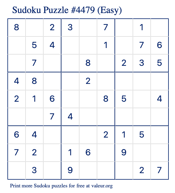 Free Printable Easy Sudoku Puzzle number 4479