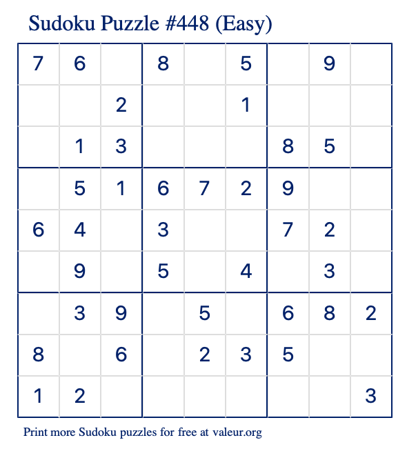 Free Printable Easy Sudoku Puzzle number 448