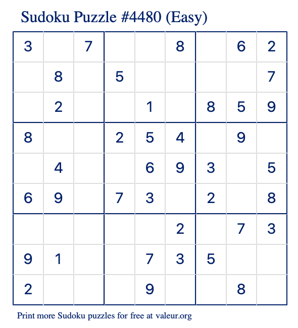 Free Printable Easy Sudoku Puzzle number 4480