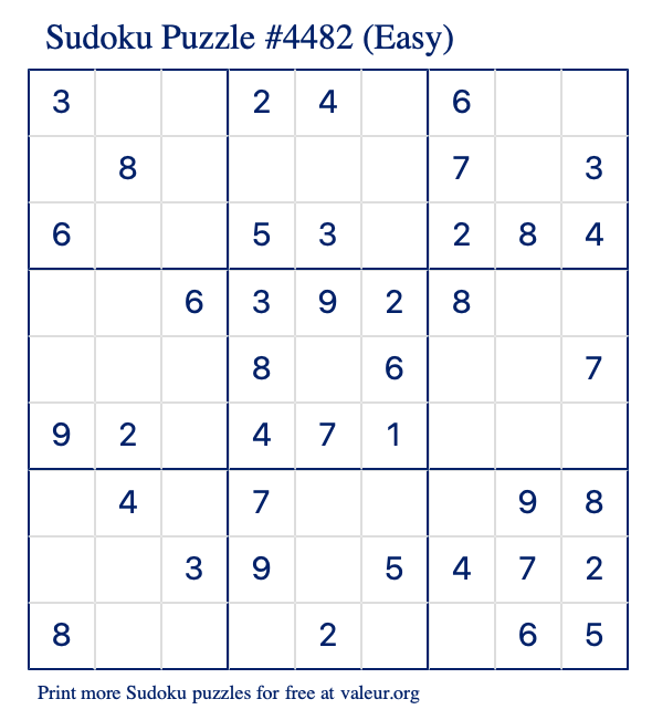 Free Printable Easy Sudoku Puzzle number 4482