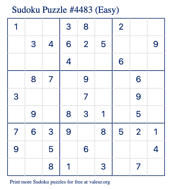 Free Printable Easy Sudoku Puzzle number 4483