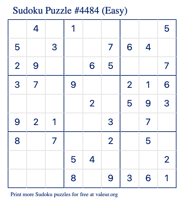 Free Printable Easy Sudoku Puzzle number 4484
