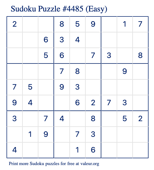 Free Printable Easy Sudoku Puzzle number 4485