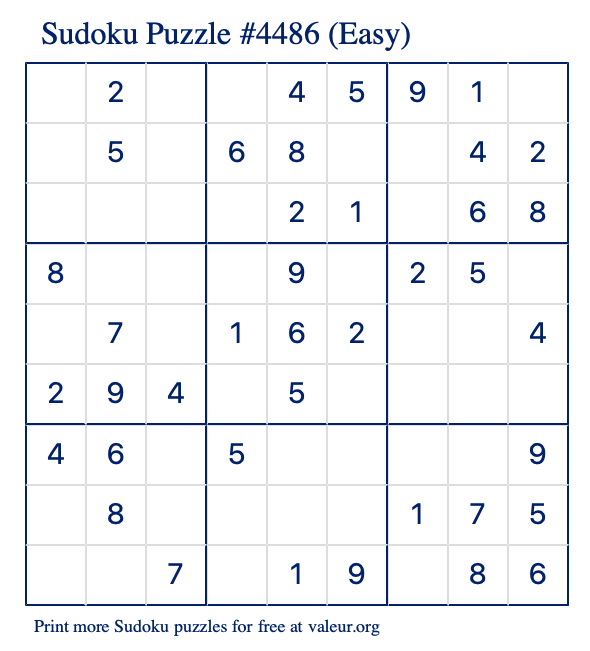 Free Printable Easy Sudoku Puzzle number 4486