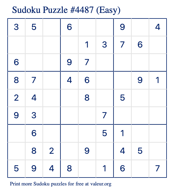 Free Printable Easy Sudoku Puzzle number 4487