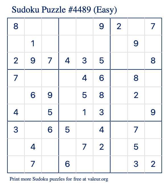 Free Printable Easy Sudoku Puzzle number 4489
