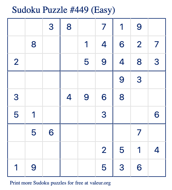 Free Printable Easy Sudoku Puzzle number 449