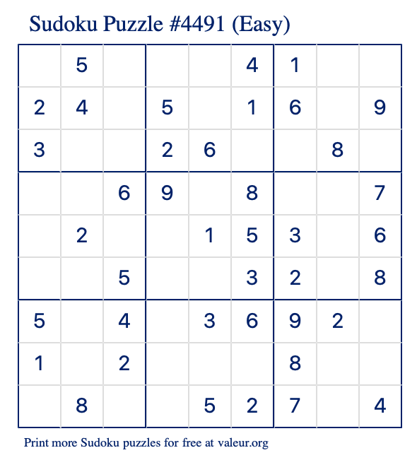 Free Printable Easy Sudoku Puzzle number 4491