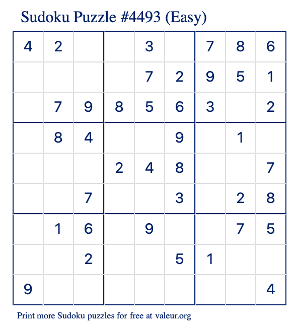 Free Printable Easy Sudoku Puzzle number 4493