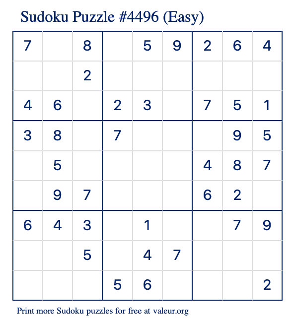 Free Printable Easy Sudoku Puzzle number 4496