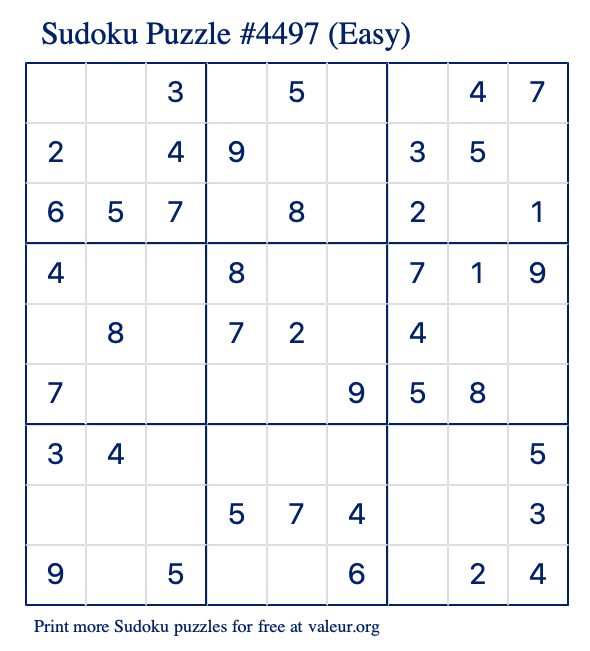 Free Printable Easy Sudoku Puzzle number 4497