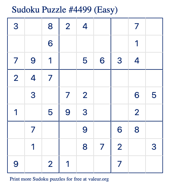 Free Printable Easy Sudoku Puzzle number 4499