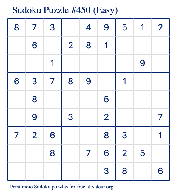 Free Printable Easy Sudoku Puzzle number 450