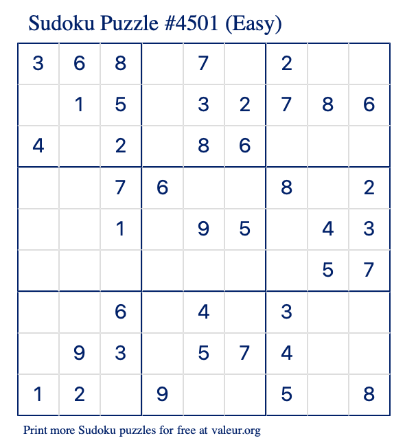 Free Printable Easy Sudoku Puzzle number 4501