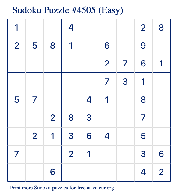 Free Printable Easy Sudoku Puzzle number 4505