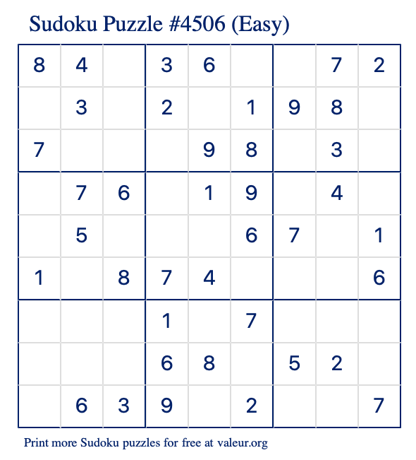 Free Printable Easy Sudoku Puzzle number 4506