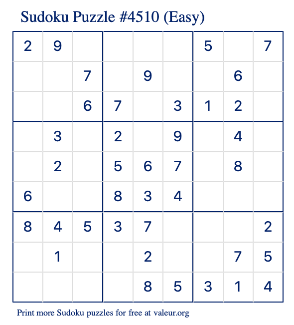 Free Printable Easy Sudoku Puzzle number 4510