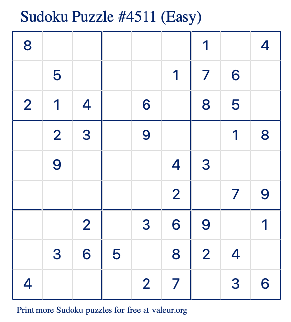 Free Printable Easy Sudoku Puzzle number 4511