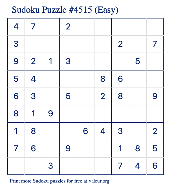 Free Printable Easy Sudoku Puzzle number 4515